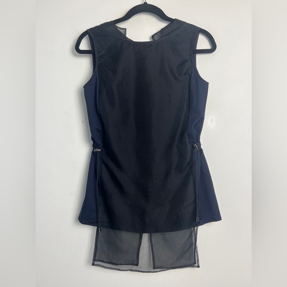 NEW INCLAN Studio Navy Black Cupra Silk Organza Sleeveless Blouse Lagenlook XS - Picture 2 of 12